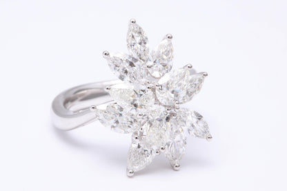 Exquisite 4.01 Carat Pear and Marquise Diamond Cluster Cocktail Ring
