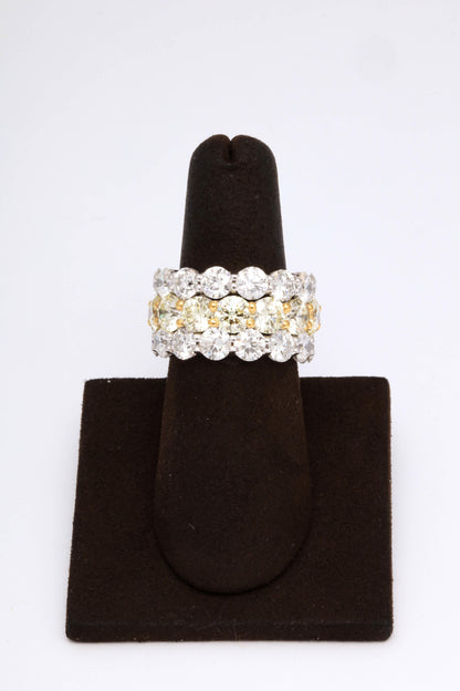 Exquisite Yellow and White Diamond Wide Band 18k Gold Ring