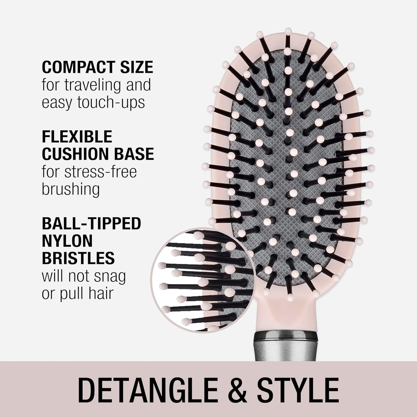 Velvet Touch Oval Cushion Hair Brush - Travel Hairbrush- Detangling - Curly or Straight Styles - Detangler Brushes - Women or Men - Colors at Random