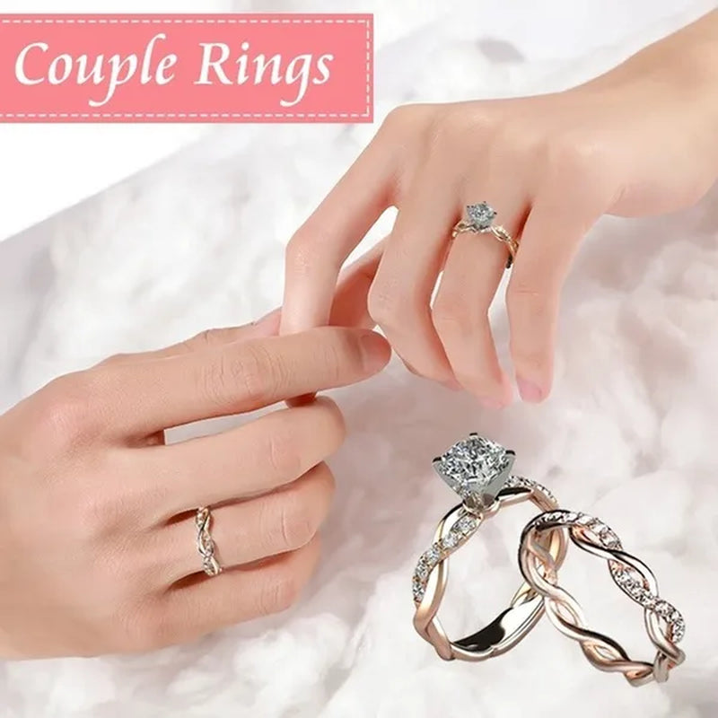 Women's Dainty  Twist Round Cut White Sapphire Ring Set Bridal Engagement Diamond Ring Wedding Band Anniversary Gift Banquet Party Jewelry Ring Size 5-11 - WORLD TIME VISITS