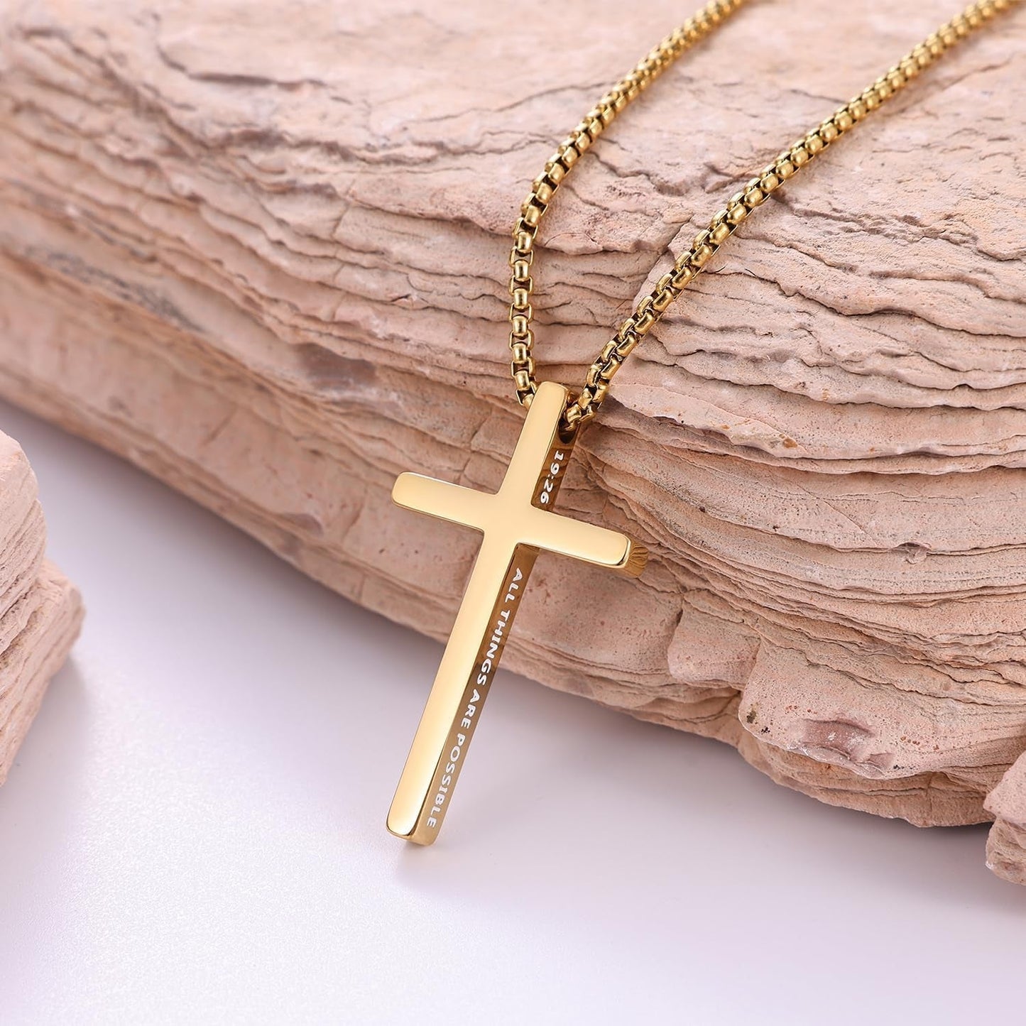 Cross Necklace for Men, Inspirational Bible Verse Cross Chain for Men, Stainless Steel Box Necklace, Religious Christian Jewelry Gift