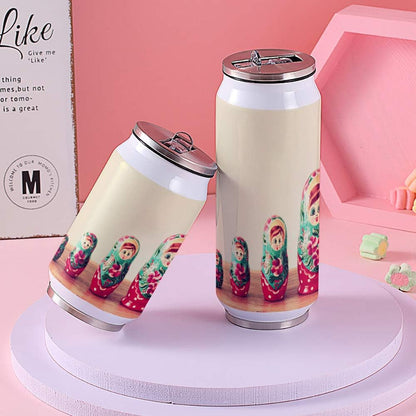 Insulated Tumbler Mug, Matryoshka Russian Artist Stainless Steel Non-Spill Water Cup Bottle with Lid and Straw for Coffee Drinks, Travel, Office, 400Ml/7.3X2.8 Inch