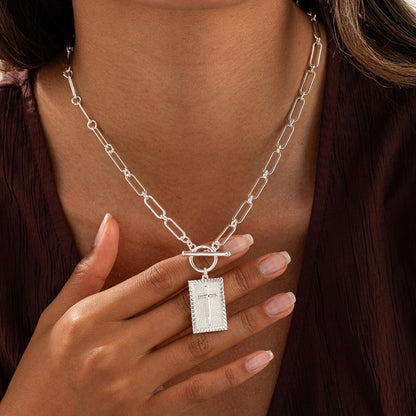 14K Gold Plated/Silver Plated Cross Necklace for Women Trendy Chunky Cross Pendant Necklace Toggle Clasp Paperclip Box Chain Charm Necklaces for Women Jewelry Gift Christian Religious Baptism