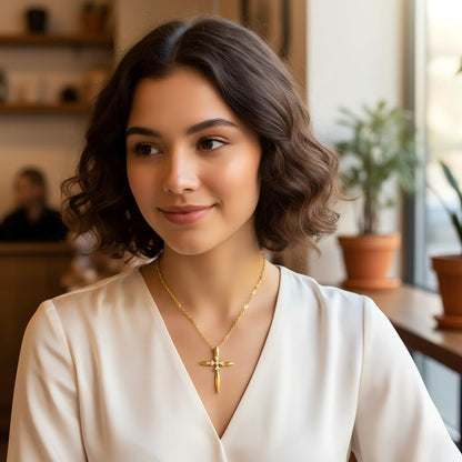 Gold Cross Necklace for Women Dainty 14K Gold Cross Floral Pendant Elegant Christian Religious Jewelry Gift for Mom Wife Daughter