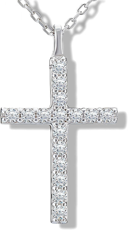 Moissanite Cross Necklaces, D Color VVS1 S925 Sterling Silver, Moissanite Cross Pendant, Wedding Anniversary Christian Jewelry Valentines Gifts