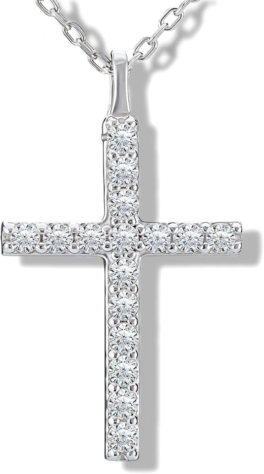 Moissanite Cross Necklaces, D Color VVS1 S925 Sterling Silver, Moissanite Cross Pendant, Wedding Anniversary Christian Jewelry Valentines Gifts