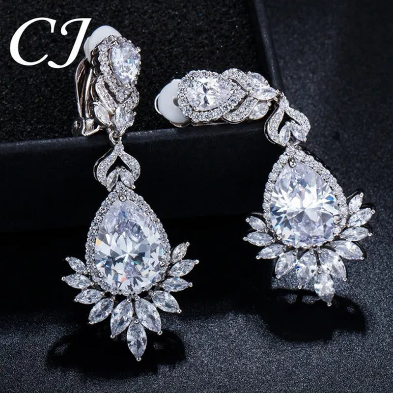 CANDICE Gorgeous Women Japanese Wedding CZ Non Hole Clips on Earrings Inlay Water Drop Clear Crystal Luxury Bridal Ear Jewelry Without Piercing