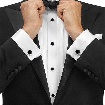 Onyx Cufflinks and Studs Set Formal Black Silver Groomsmen Groom Wedding Gift Cuff Links