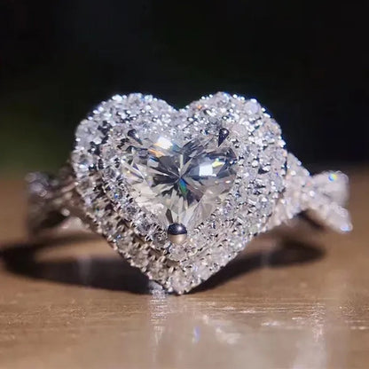 925 Sterling Silver Heart Shaped Gemstone Diamond Ring Sapphire Wedding Rings for Women Fashion Jewelry Accessories