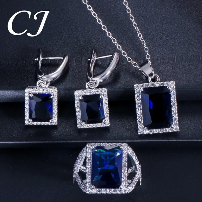 CANDICE Top Grade Bright Square Yellow Pave Sterling Silver Pendant Necklace Earrings and Ring with Tiny CZ Stone Jewelry 3 Pcs Sets for Women Dress Accessories