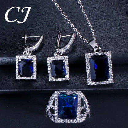 CANDICE Top Grade Bright Square Yellow Pave Sterling Silver Pendant Necklace Earrings and Ring with Tiny CZ Stone Jewelry 3 Pcs Sets for Women Dress Accessories