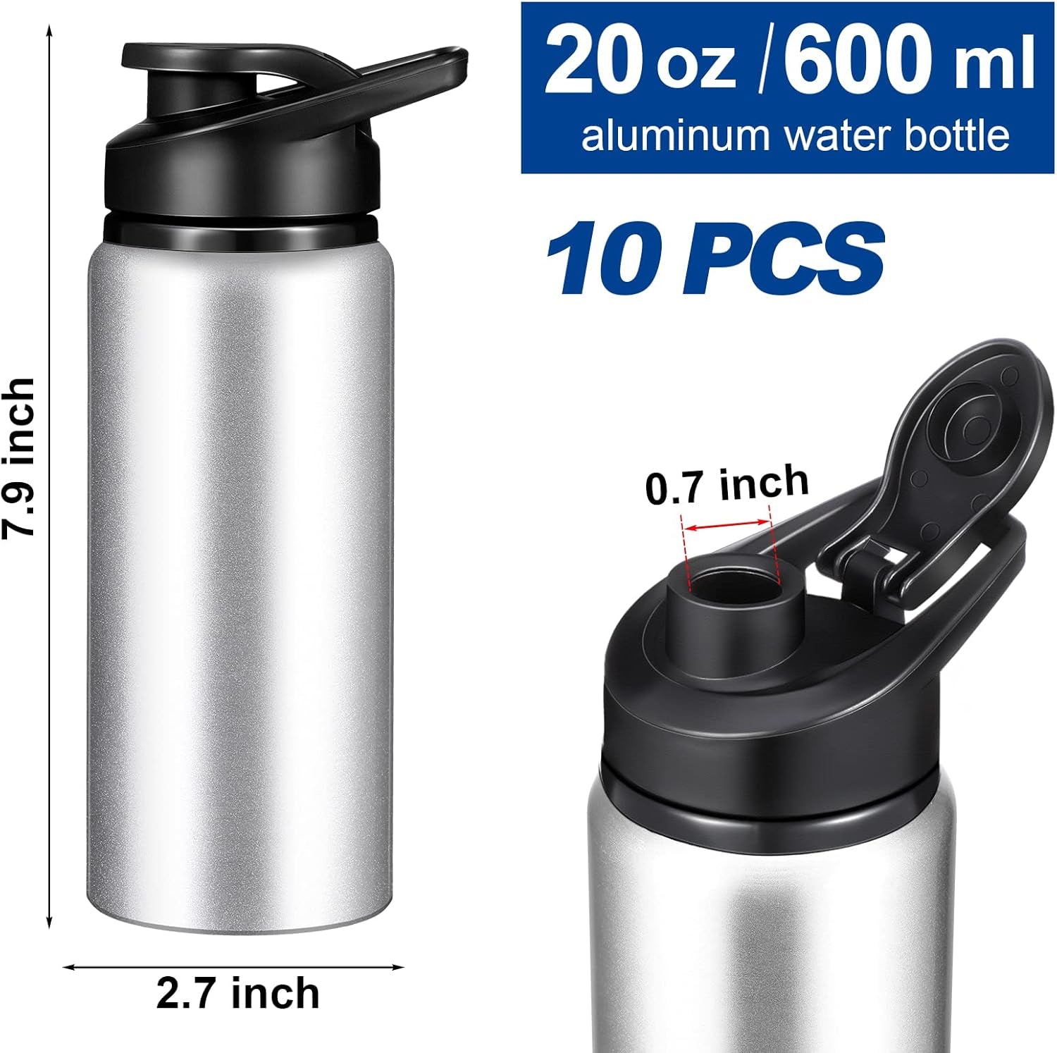 Water Bottle Bulk 20 Oz Aluminum Reusable Bottles Lightweight Snap Lid Water Cups Easy Carry Leak Proof Travel Tumbler for Gym Sports Camping Hiking Fishing - WORLD TIME VISITS