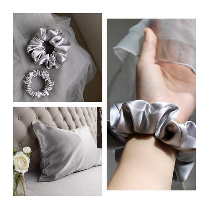 100% Mulberry Silk-Scrunchies for Hair Sleep, Women Grils Silk Hair Ties for Frizz & Breakage Curly Hair, No Damage, Elastics Ponytail Holder, 3 Pack