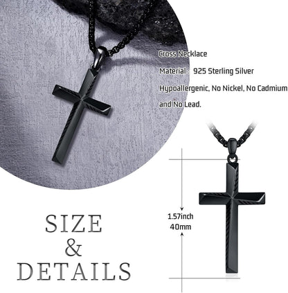 Black Cross Necklace for Men 925 Sterling Silver Cross Pendant Necklace Cross Jewelry Gifts for Men Women