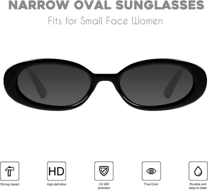 Retro Tiny Oval Sunglasses for Women with Small Face Narrow Style MS52360