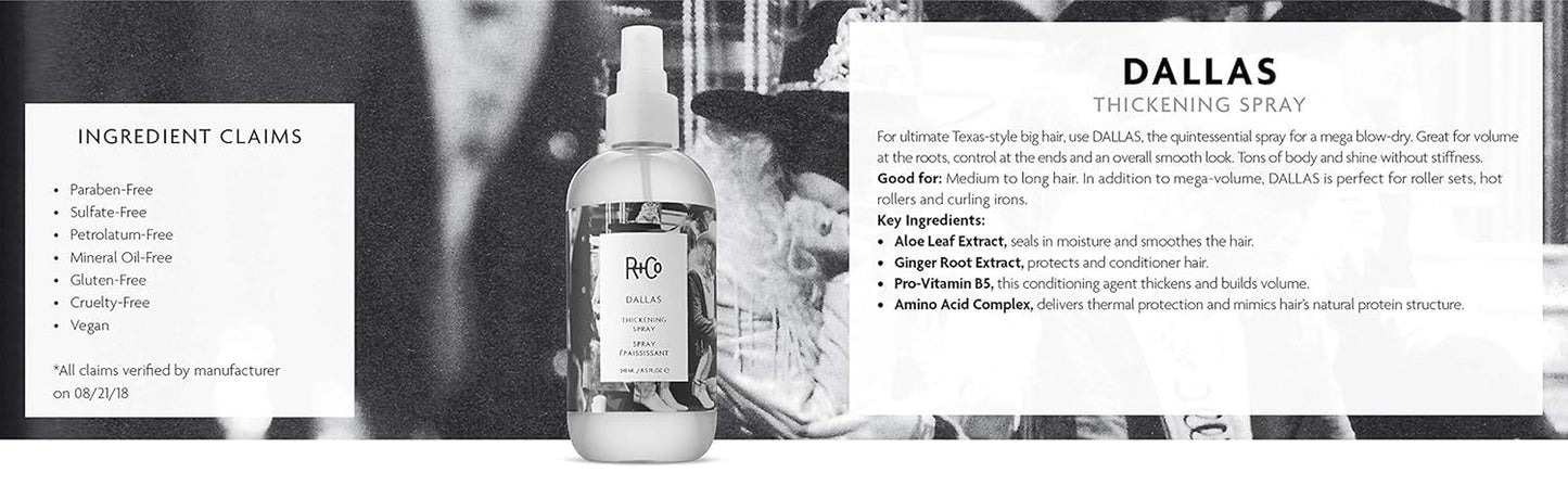 Dallas Hair Thickening Spray | Volumizing & Texturizing Spray for All Lengths | Adds Volume, Body & Shine | Perfect for Blowouts, Curling Irons & Roller Sets