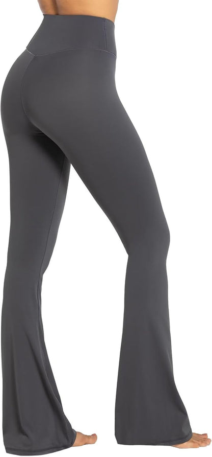 Womens Flare Leggings No Front Seam Flare Yoga Pants with Tummy Control Crossover High Waist and Wide Leg