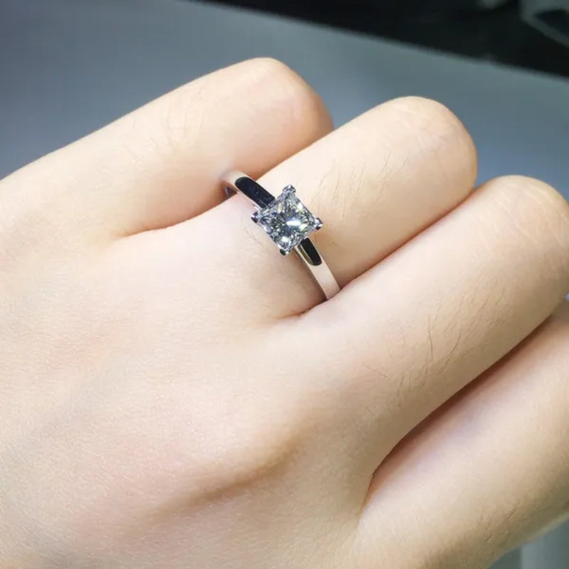 Women Fashion Elegant 925 Sterling Silver Big Cube Diamond Gemstone Rings Wedding Engagement Party Ring Jewelry