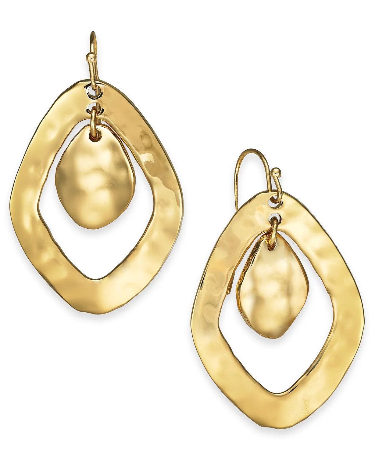 Double-Diamond Hammered Drop Earrings (Gold)