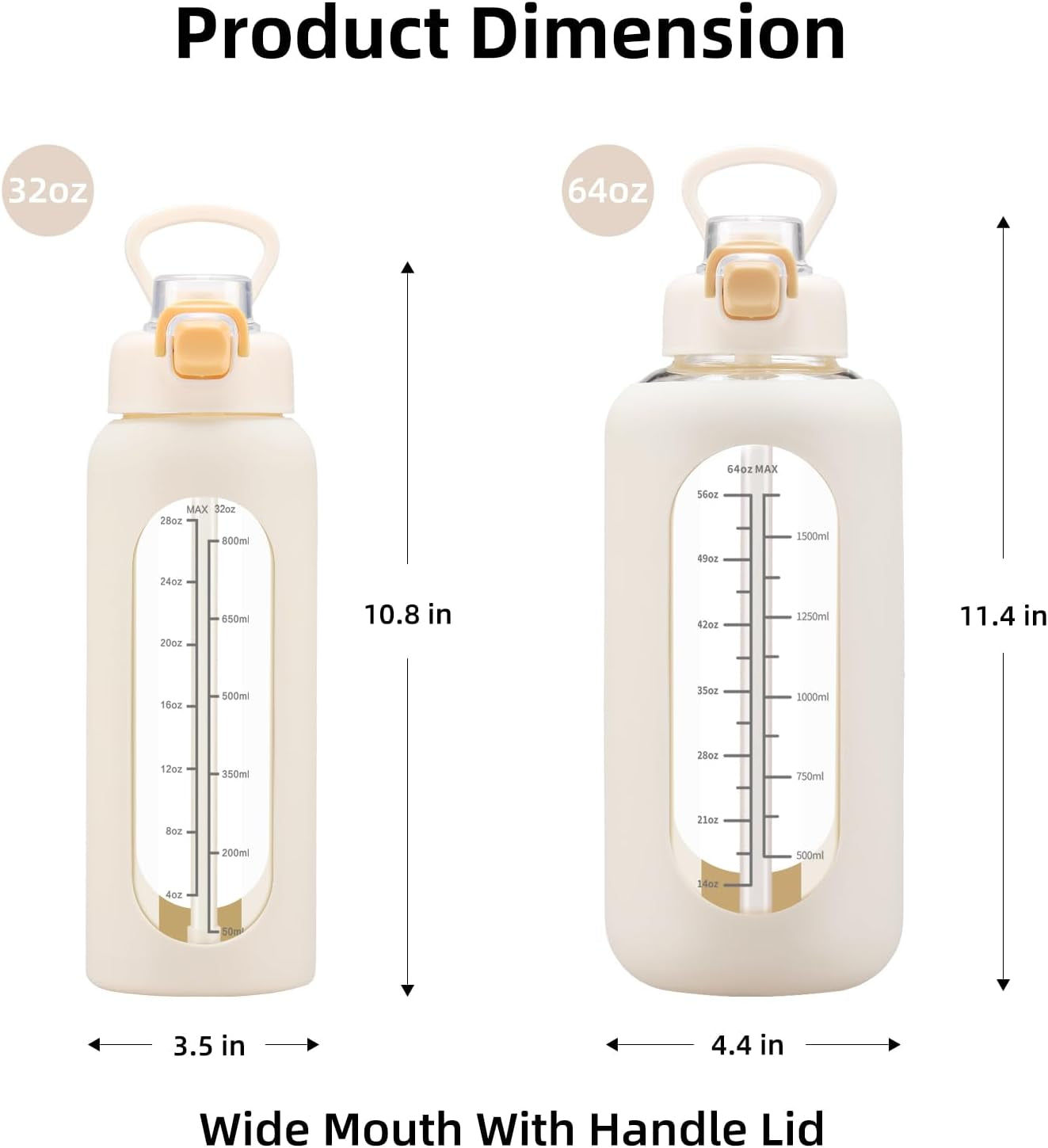 64 Oz Glass Water Bolttles with Straw Half Gallon Large Motivational Water Bottle with Time Marker Sports Water Bottles with Silicone Sleeve and Handle Lid Water Jug for Gym Workout