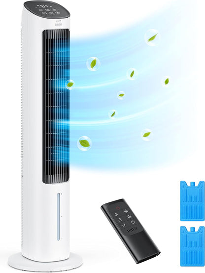 Evaporative Air Cooler, 40” Cooling Fans That Blow Cold Air, 2023 Upgrade with 80° Oscillating & Tower Fan 42 Inch, Cruiser Pro T1 Quiet Oscillating Bladeless Fan with Remote, 6 Speeds