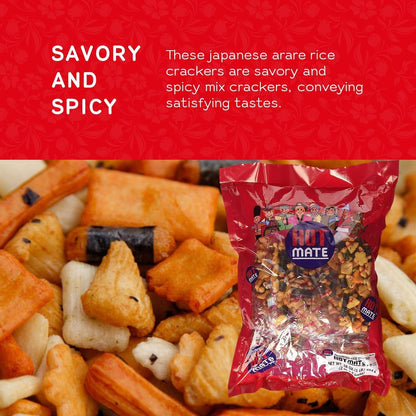 Hot Mate Japanese Rice Cracker | Oriental Asian Arare Rice Crackers with Glutinous Rice, Wasabi Green Peas, and Soy Sauce | Mixed Flavor, 16 Oz. (Pack of 1)