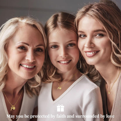 Valentines Day Gifts for Kids Teen Girls - Dainty 14K Gold Plated Cross Disc Initial A-Z Pendant Necklace Trendy Faith Jewelry Birthday Personalized Valentines Gifts for Women Girls