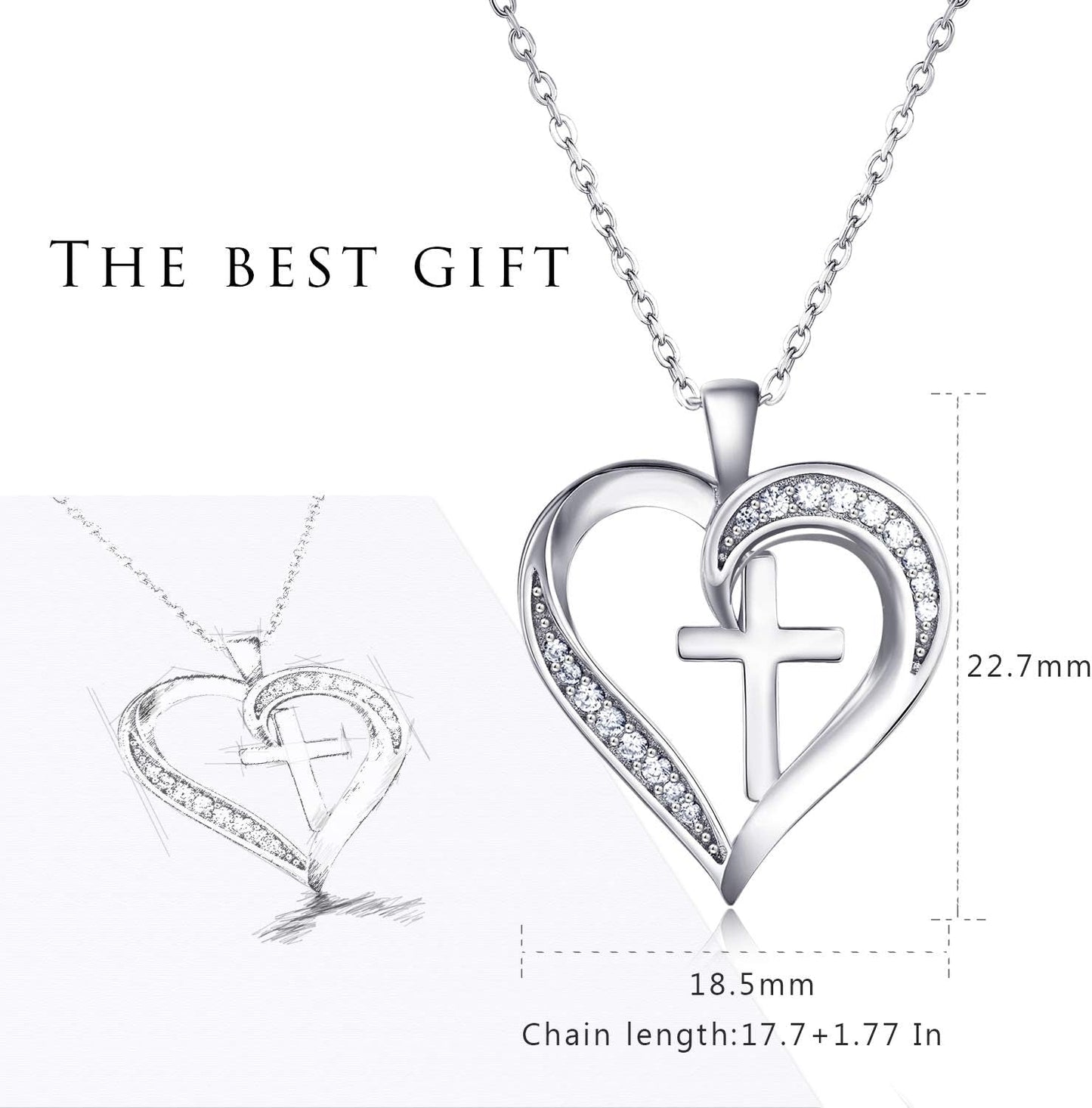 MISSLAN Cross Necklace for Women 925 Sterling Silver Cross Necklace Heart Necklaces for Women Chain Pendant Womens Necklaces