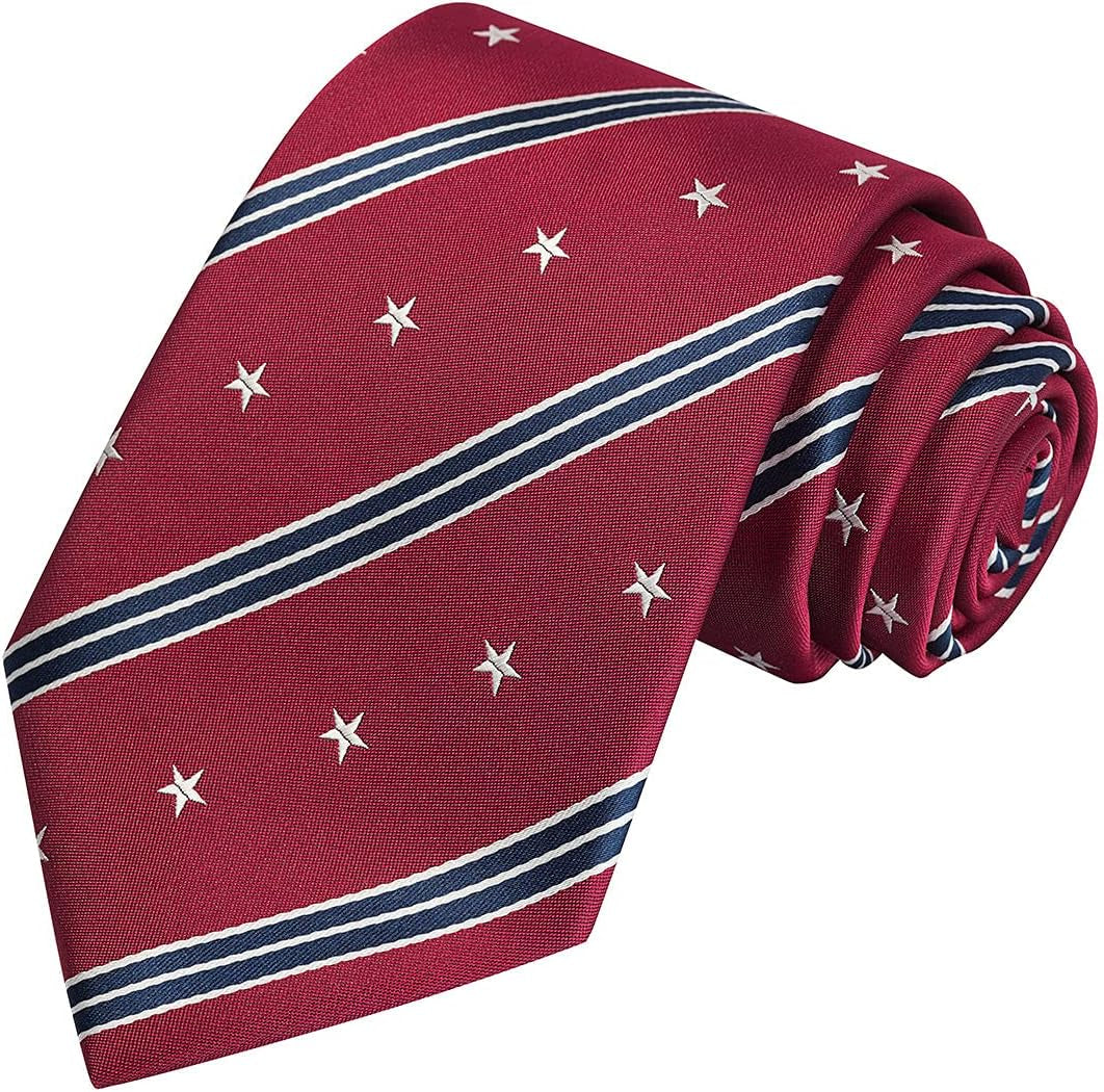 Mens Silk Tie Set Patriotic Ties the USA Necktie + Pocket Square