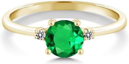 10K Yellow Gold Green Nano Emerald and White Diamond Solitaire Engagement Ring for Women (0.80 Cttw, round 6MM, Gemstone May Birthstone, Available in Size 5,6,7,8,9) - WORLD TIME VISITS