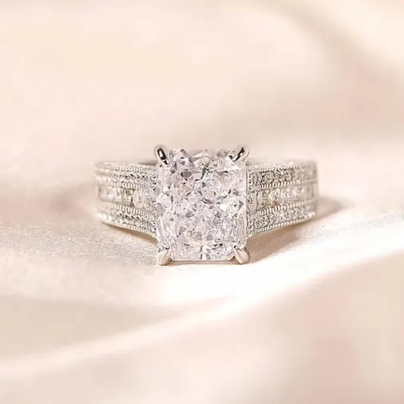 Fashion Bride Jewelry Gorgeous 925 Sterling Silver White Sapphire Eternal Diamond Ring Female Wedding Proposal Engagement Anniversary Party Accessories Gift Promise Rings Size 4-12 Bague Femme