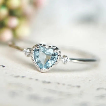 Women Meticulous 925 Sterling Silver Sea Blue Heart Shaped Sapphire Ring Wedding Engagement Promise Courtship Rings