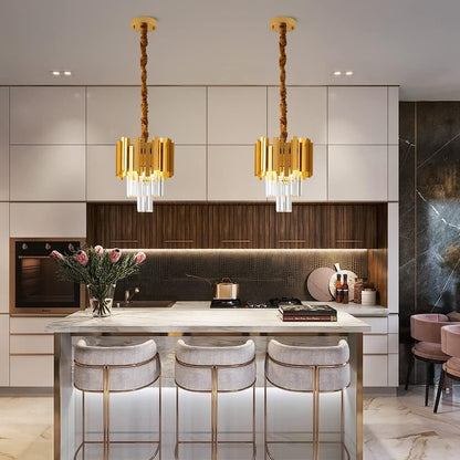 Matte Copper Color Retro Gold Pendant Light, Modern Crystal Pendant Light for Dining Room, Bedroom, Living Room, Kitchen Island