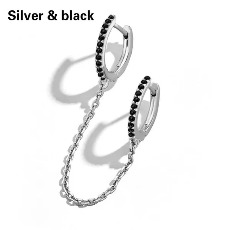 Fashion Gold Chain Tassel Double Ear Pierced Earrings for Engagement Party Earrings 925 Silver Hoop Earrings Multicolor Chain Ear Buckle