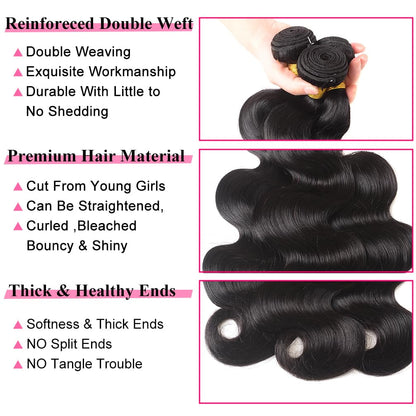 12A Human Hair Bundles Body Wave Bundles Human Hair 14 16 18 Inch 3 Bundles Human Hair 100% Unprocessed Brazilian Virgin Hair Deals Weave Bundles Human Hair Extension Natural Color
