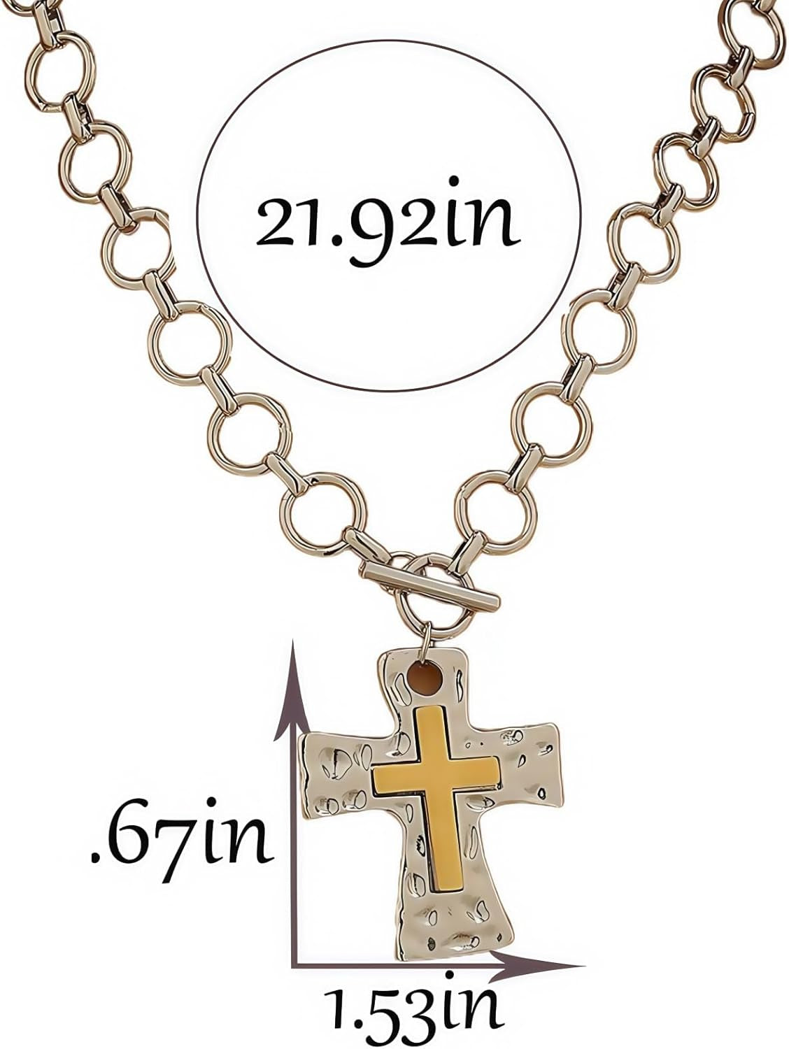 Gold Silver Chunky Cross Necklace for Women Men Layered Hammered Bold Vintage Toggle Clasp Religious Christian Statement Cross Pendant Choker Party Hallowmas Christmas Jewelry Gift