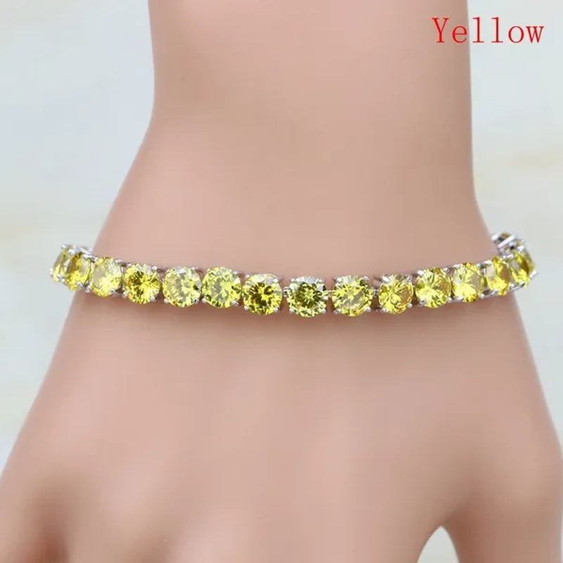 925 Sterling Silver Jewelry Black Sapphire White Topaz Round Link Chain Bracelet 7 inch For Women Wedding Free Gift Box