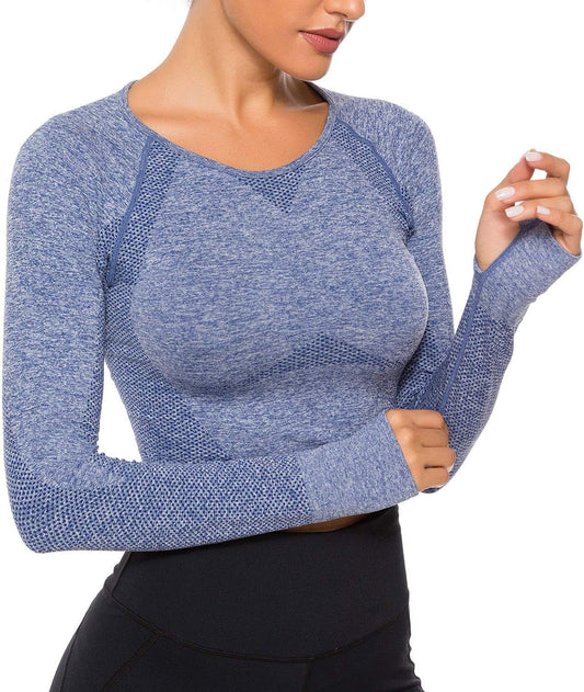 Women'S Long Sleeves Workout Crop Tops Seamless Sports Shirts Fitness Activewear - WORLD TIME VISITS
