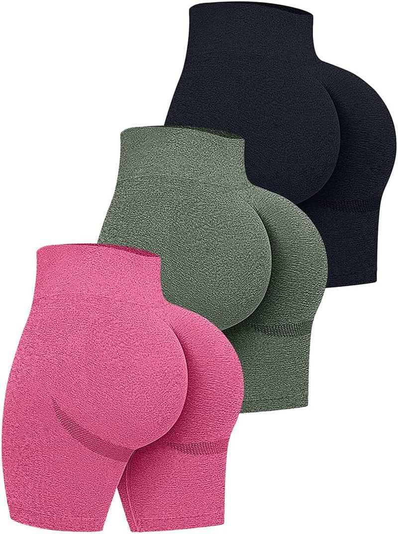 Women'S 3 Piece High Waist Workout Shorts Butt Lifting Tummy Control Ruched Booty Smile Yoga Short Pants