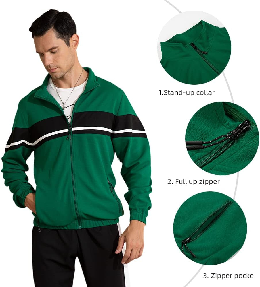 Men'S Sweat Suit 2 Piece Outfit Casual Contrast Sports Jogging Tracksuits Set