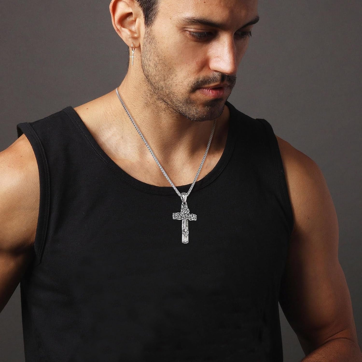 Retro Cross Necklace for Men Stainless Steel Tree of Life Cross Pendant Necklace Spiritual Belief Amulet Jewelry Gift - WORLD TIME VISITS