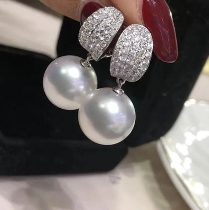 Fashion Jewellery Lady Pearl Ear Studs 925 Sterling Silver Diamond Earrings