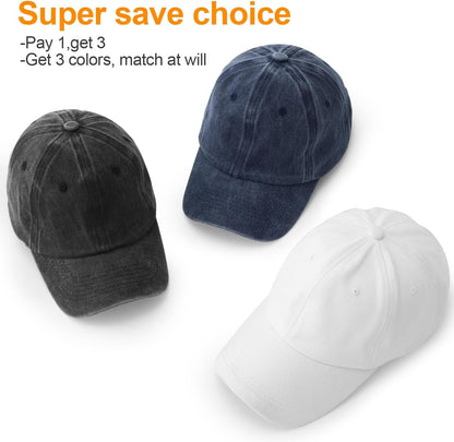 3 Pack Washed Plain Baseball Cap, Retro Adjustable Dad Hats Gift for Men/Women,Unstructured/Cotton