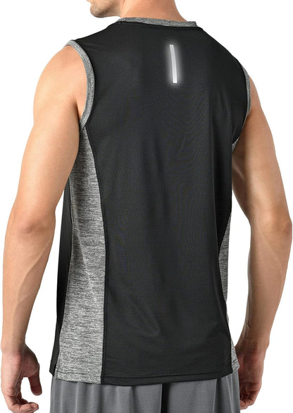 Pack of 5 Men'S Stretch Cool Dry Muscle Tank Tops Athletic Crewneck Sleeveless Workout Shirts