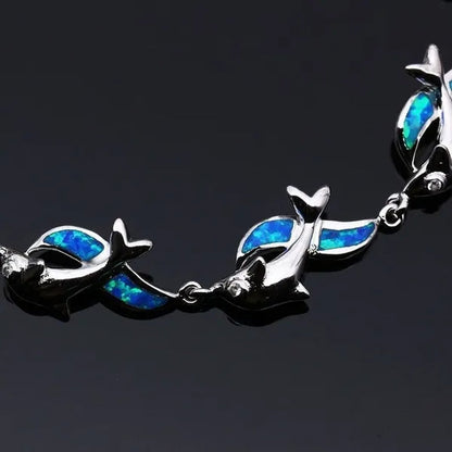 Womens Jewelry 925 Sterling Silver Dolphin Style Blue/red  Fire Opal Diamond Charm Chain Bracelet