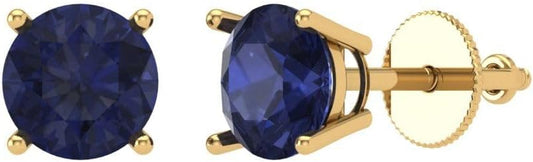 1.0 Ct Brilliant round Cut Solitaire VVS1 Simulated Blue Sapphire Pair of Stud Earrings Solid 18K Yellow Gold Screw Back
