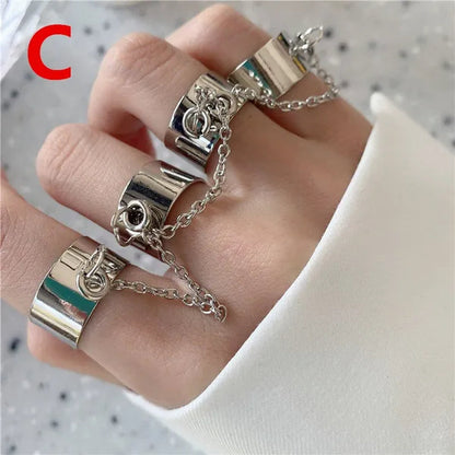 New Punk Hip-Hop Multi-Layer Ring for Women Men Hand Finger Chain Adjustable Rings Party Jewelry