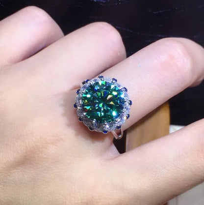 Fashion Jewelry 925 Sterling Silver Blue Green Moissanite Diamond Opening Adjustable Ring