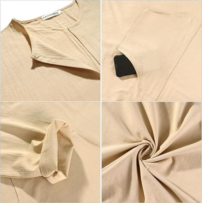 Men'S Kaftan Thobe Long Sleeve Men Thobe Robe Side Split Men Thobe with Pockets Casual Thobe