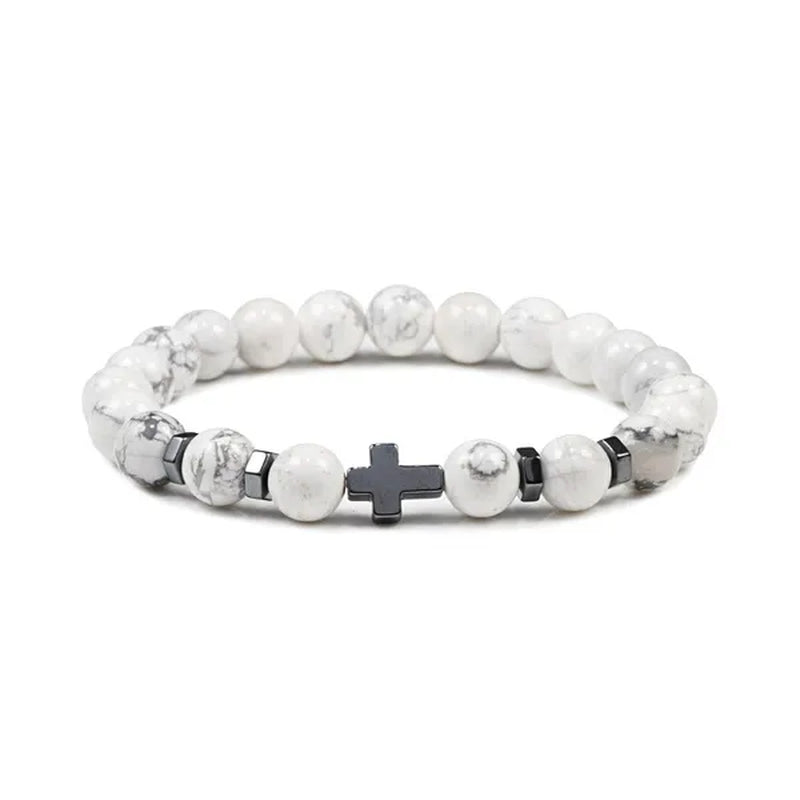 Hot Men Natural Tiger Eye Beads Hematite Cross Bracelets Onyx Meditation Prayer Bead Bracelet Women Stone Yoga Jewelry Homme